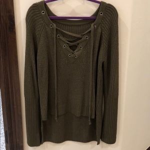 High low olive green sweater